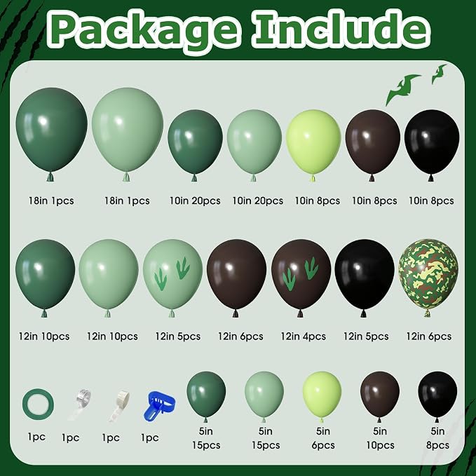 170Pcs Dinosaur Balloons Garland Arch Kit, Hunter Sage Green Brown Black Light - Image 2