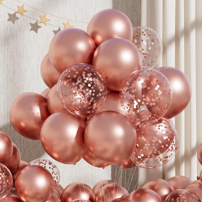 RainbowQ Metallic Rose Gold Balloons 55Pcs 12 Inch Confetti Helium | Chrome by RainbowQParty
