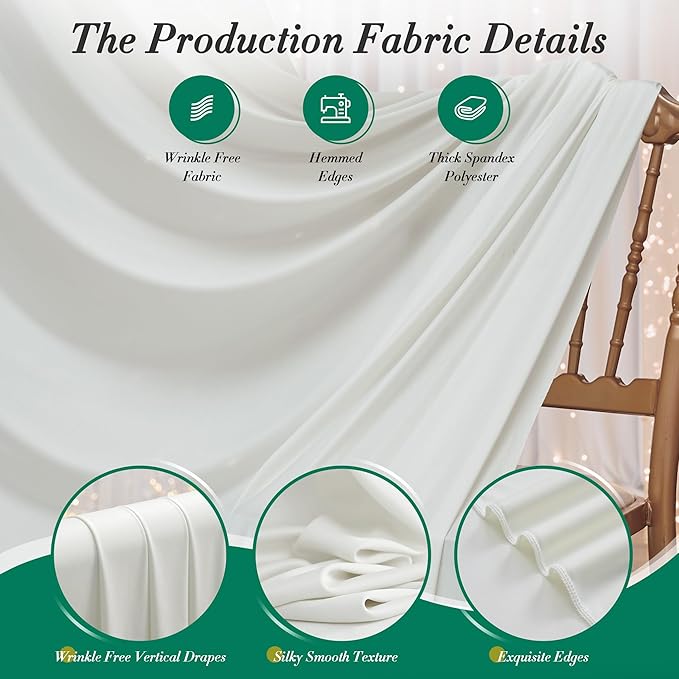 60 ft x 10 ft Wrinkle Free Ivory Backdrop Curtain - Image 4