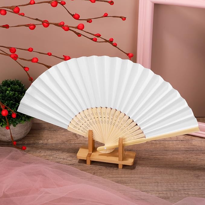 Aodaer 60 Pieces Paper Folding Fans Bamboo Handheld Fans Paper Folded Fans - Image 5