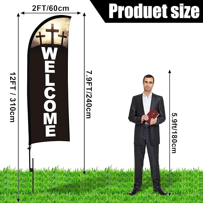 Buryeah 2 Sets Welcome Feather Flag Sign Kit Welcome Banners Swooper Flag - Image 2