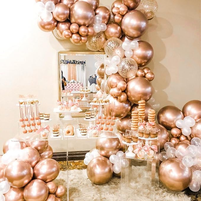 PartyWoo Rose Gold Balloons 100pcs Metallic Chrome Rose Gold Color | 12 Inch - Image 5