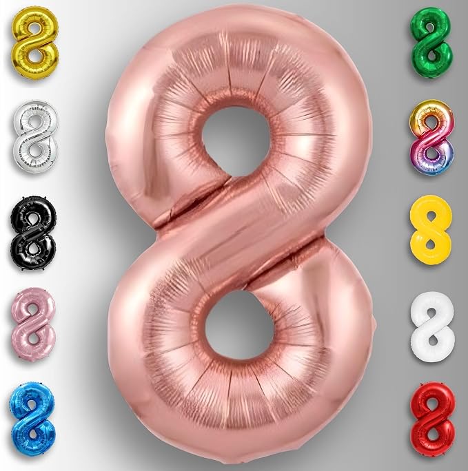 Rose Gold Number Balloon 8 Mylar Foil Balloons 40 inch - Image 2