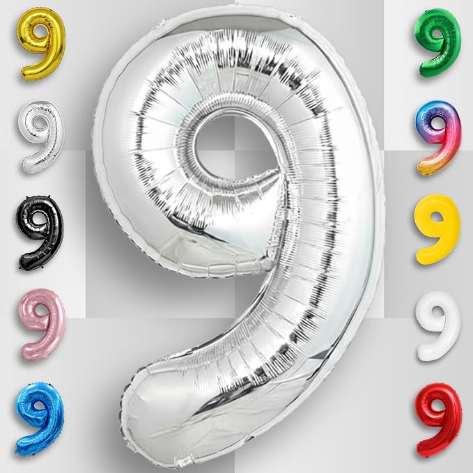 Silver Number Balloon 9 Mylar Foil Balloons 16 inch Small - Image 4