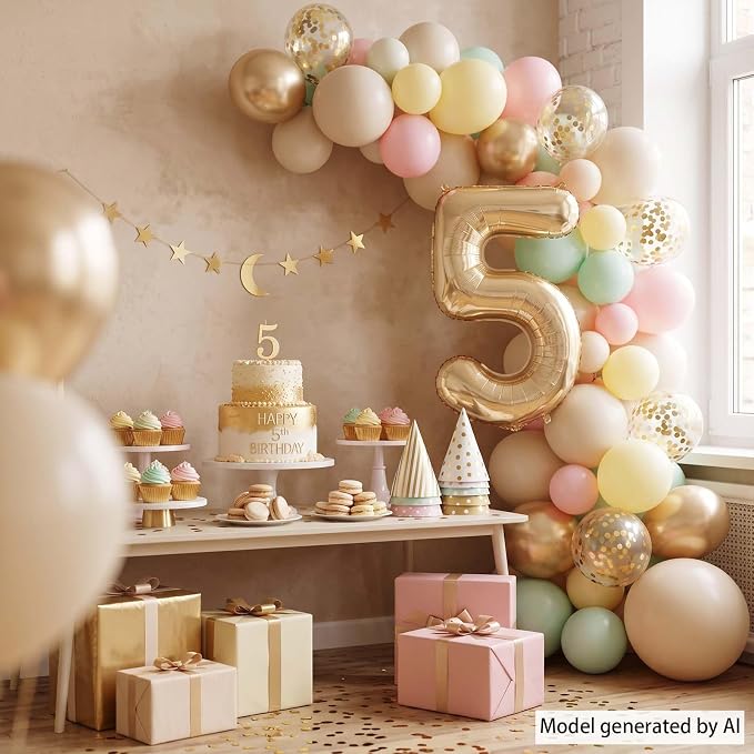 White Gold Number 5 Balloon 40 Inch, Metallic Foil Numeral - Image 3