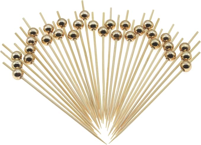 Minisland Gold Pearl Bamboo Cocktail Picks, Decorative Appetizer Toothpicks | by Minisland