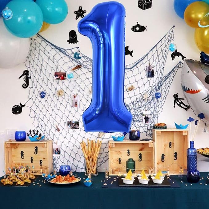 TONIFUL 40 Inch Navy Blue Number 1 Balloons Large Foil 1st Birthday Decor | - Image 3