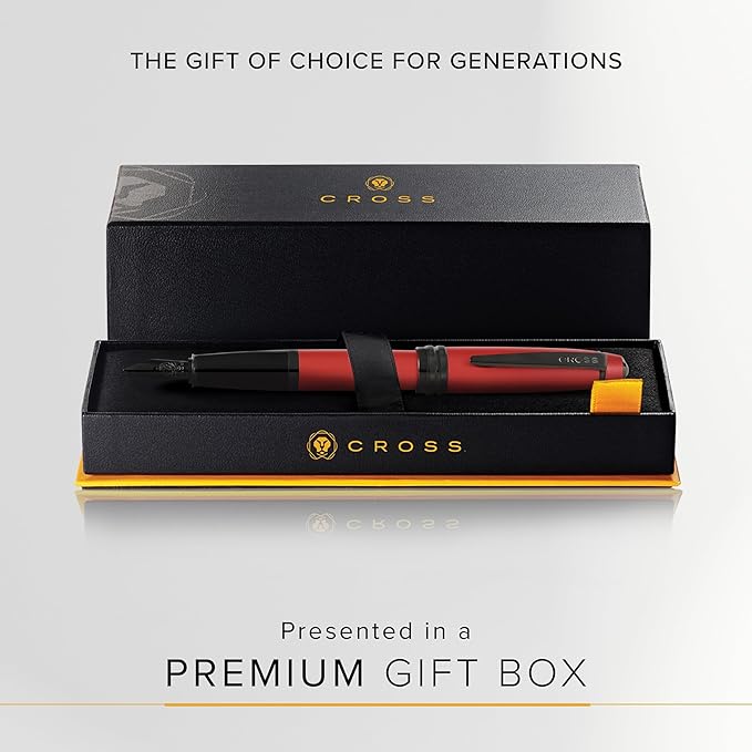 Cross Bailey Matte Red Lacquer Fountain Pen with polished black PVD appointments, Extra Fine Nib