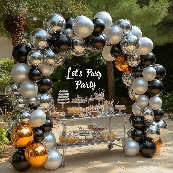 Bezente Black Silver and White Confetti Balloons Set 60pcs 12 inch | Metallic - Image 5
