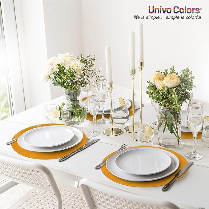 UnivoColors Placemats Round Faux Leather Placemats Set of 4-Waterproof-Wipe - Image 9