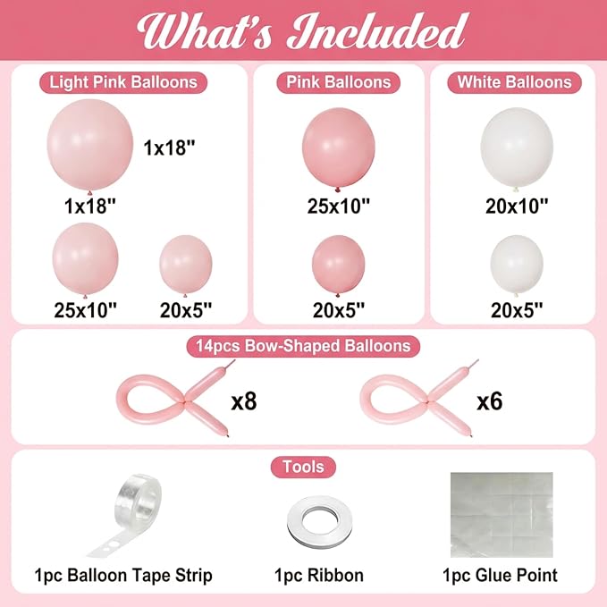 Pink Balloon Garland Arch Kit 148pcs, 18in Pink and White Coquette Balloon Set - Image 5