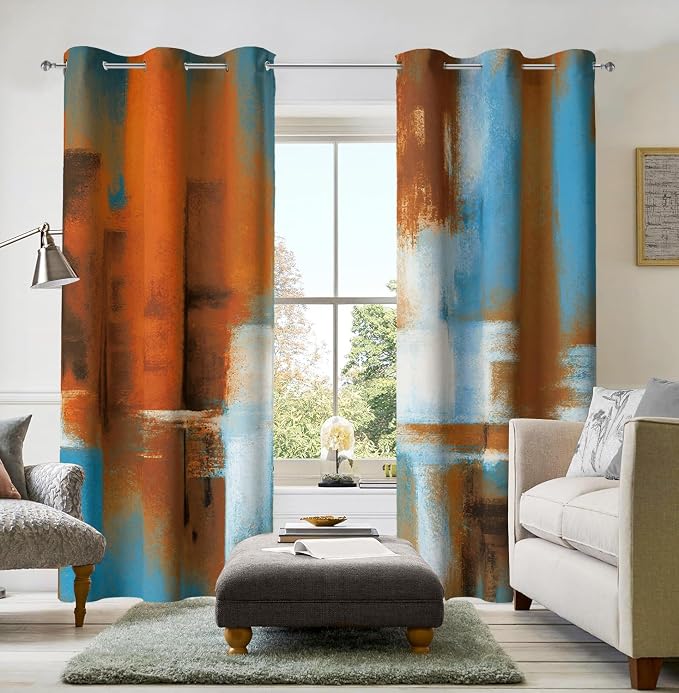 Asuexpect Rust Curtains 2 Panels Abstract Curtain Room Darkening Grommet Window by Asuexpect