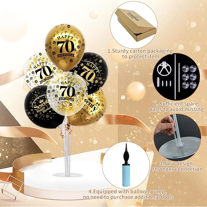 TONIFUL 4 Set Black Gold 70 Printed Balloon Stands - Image 3