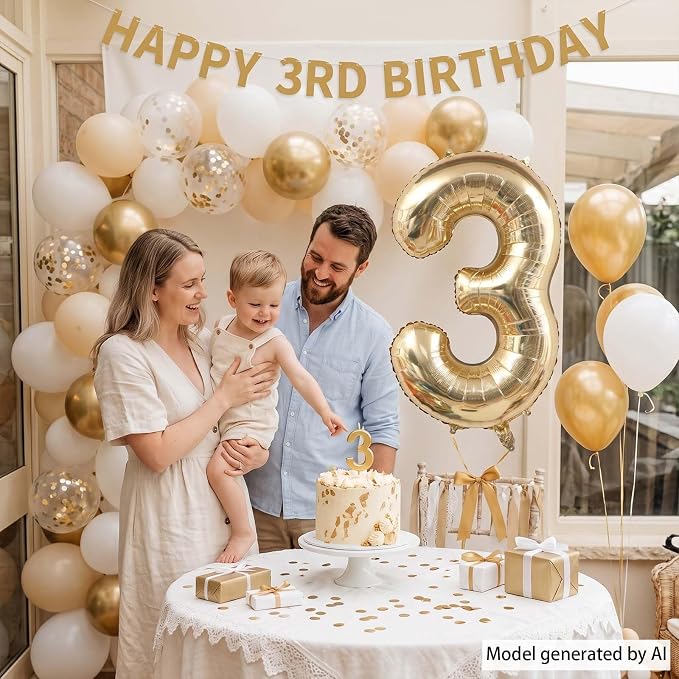 White Gold Number 3 Balloon 40 Inch, Metallic Numeral - Image 6