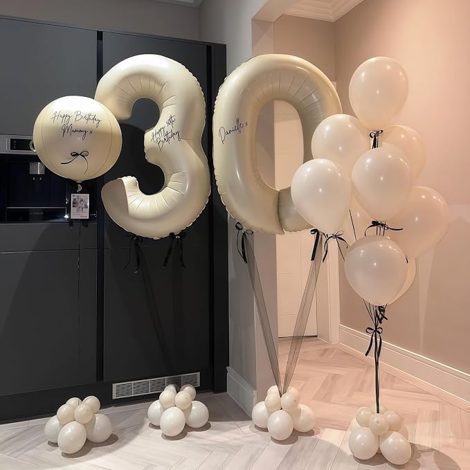 Cream Number 30 Balloons, 40 Inch 30 Balloons Giant Helium Foil Mylar Beige 30 - Image 6