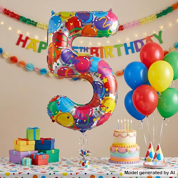 40 Inch Number 5 Balloon Colorful Party Pattern Helium Supported | Large Foil - Image 4