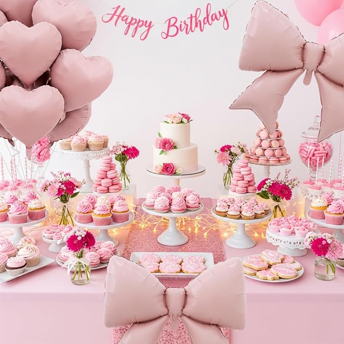 Vuzvuv 17 Pcs Big Pink Bow Pink Heart Helium Float Balloons Set - Image 5