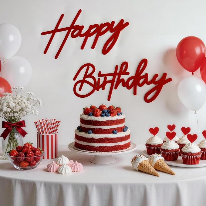 Red Happy Birthday Sign for Backdrop Felt Reusable Letters for Birthdays | - Image 3
