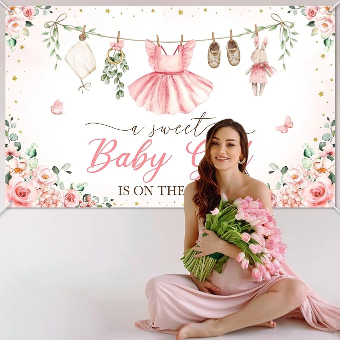 Mocsicka Baby Shower Backdrop Banner Cute Clothes Baby Shower Background a - Image 8