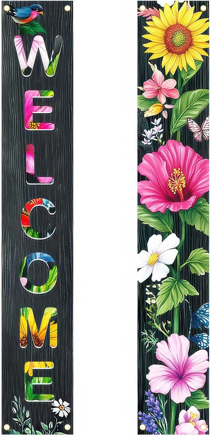 BlissYard 2 Pcs Welcome Floral Porch Banners Spring Summer Bird Butterfly by BlissYard