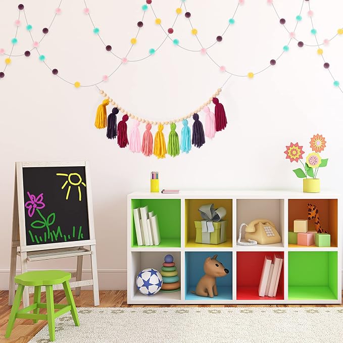 Syhood 3 Pcs 79" 2 Pom Pom Garland Wall Decor and 36" 1 Boho Tassel Garland - Image 7