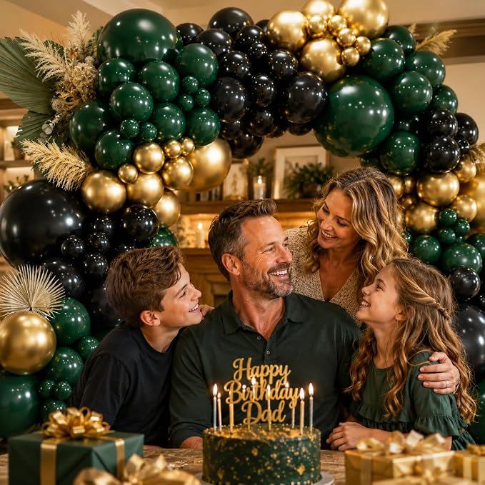 171Pcs Double Stuffed Dark Green Black Gold Balloons Garland Arch Kit - Image 3