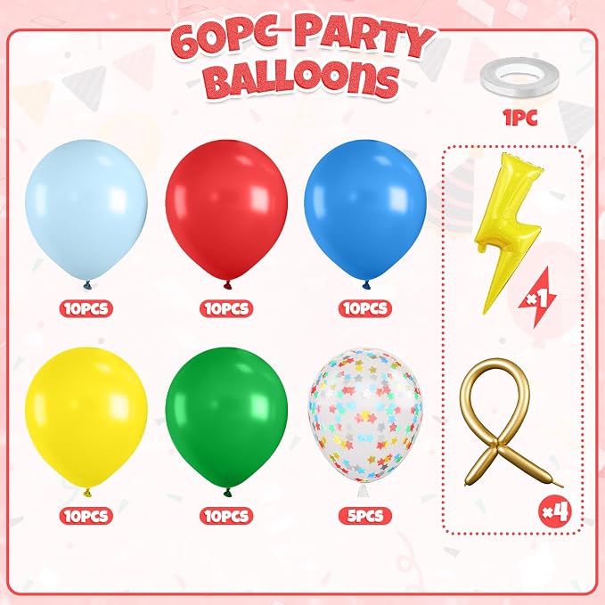 Red Green Blue Balloons, Star Colorful Confetti Gold Long Balloon - Image 2