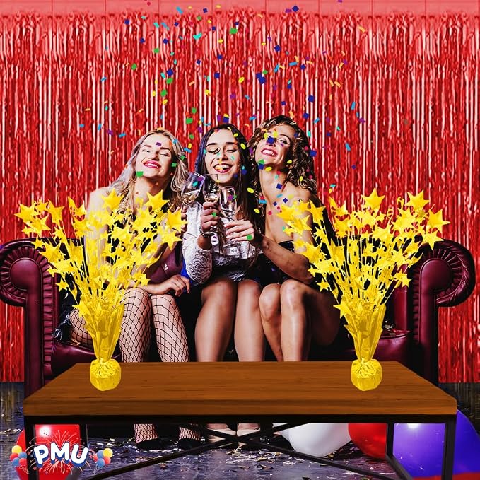 PMU 6 Pack Bursting Star Metallic Foil Spray Centerpiece- Macaron Yellow - Image 3