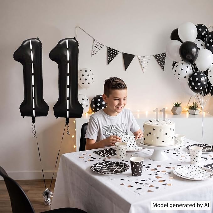 Black and White Stripes Number 11 Balloon 40 Inch, Road Style Digit Decor | - Image 6