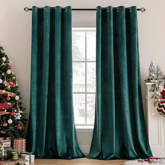 MIULEE Velvet Curtains Christmas Dark Green 52 x 108 Inch Length Set of 2 | by MIULEE