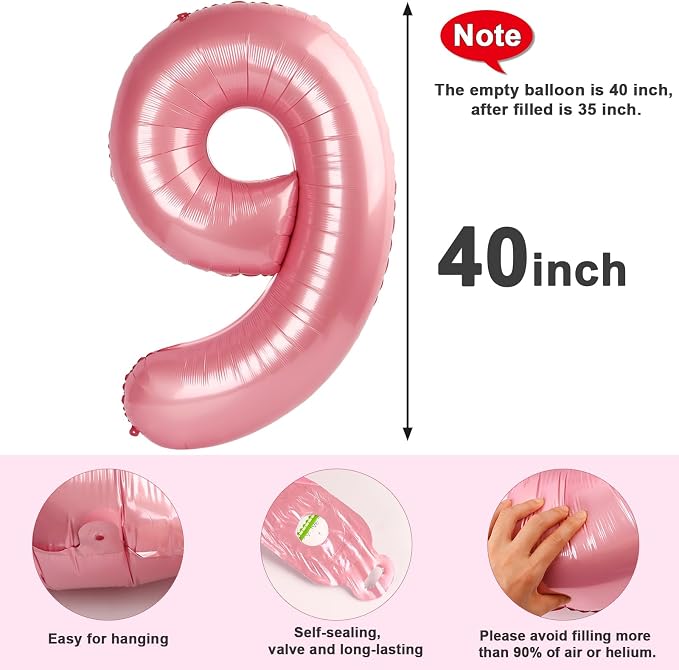 9 Balloon Numbers Party Decorations, 40In Pearl Pink Balloons - Image 6