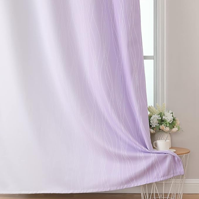 Lilac and Greyish White Ombre Blackout Curtains 90 Inch Length 2 Panels Set - Image 6