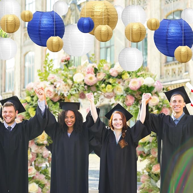 21Pcs Blue Paper Lanterns, 4-10in Hanging Decor - Image 6