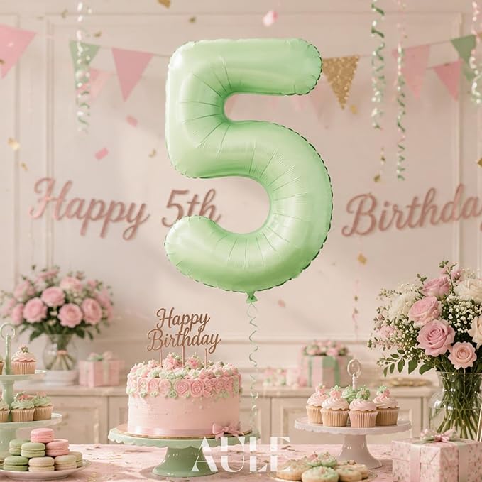 AULE 40 Inch Sage Green 5 Balloon Numbers Foil 0-9 Birthday Big Numbers | - Image 2