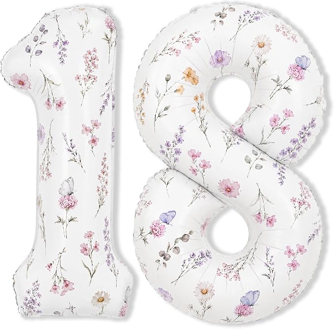 Wildflower Number 18 Balloon for 18th Flower Birthday Party Decorations | 40'' by Froova