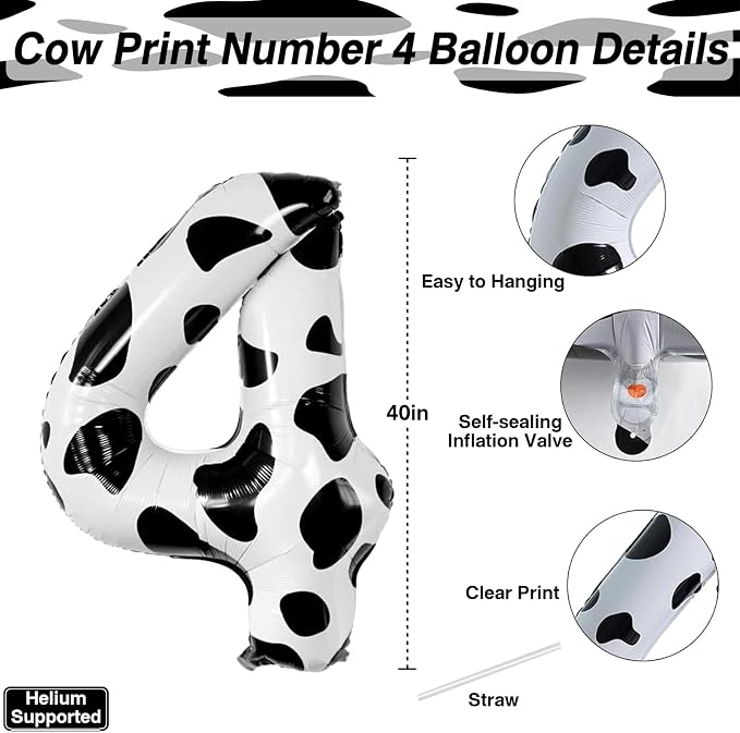 40 Inch Cow Print Number 14 Balloon Set, Giant Black and White Foil Number - Image 4