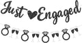 Black Just Engaged Banner Prestrung Engagement Party Decorations Happy by Blopee