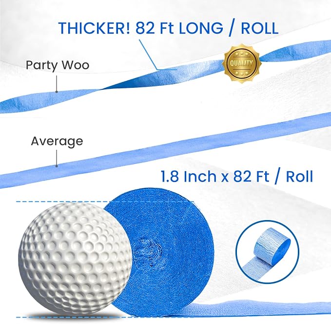 PartyWoo White Silver Royal Blue Light Crepe Paper Streamers 6 Rolls 492 FT | - Image 3