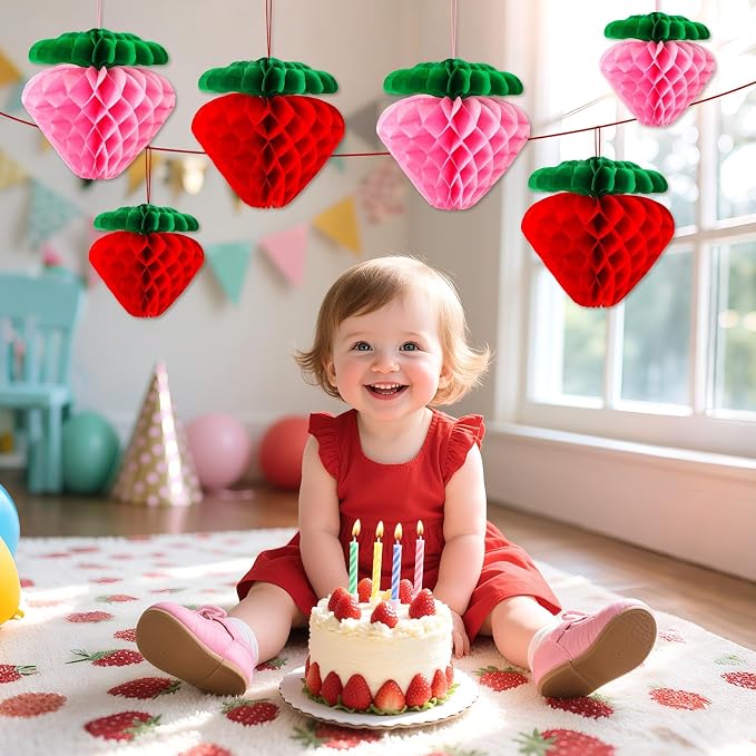 12 Pcs Paper Strawberry Honeycomb Ball - Image 7