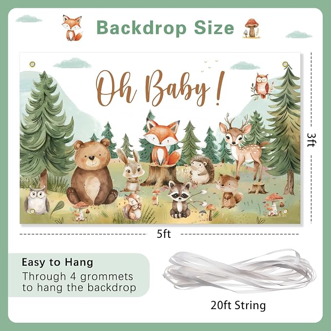 Woodland Baby Shower Decorations Backdrop Banner | Large Size 3Ft x 5Ft - Image 5
