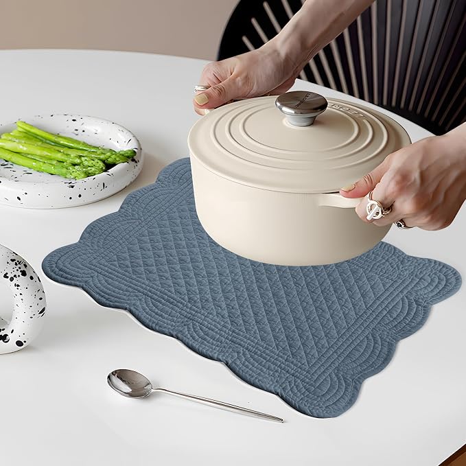 6 PC Quilted Placemats, 100% Cotton Fabric Washable Cloth Table Mats - Image 5