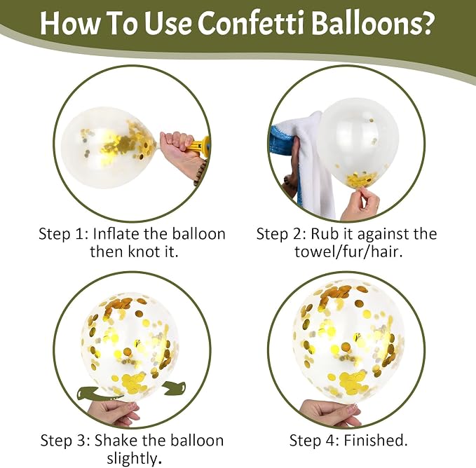 Sage Green and Gold Balloons, 12 Inch Metallic Gold Confetti Avocado Green Sand - Image 9