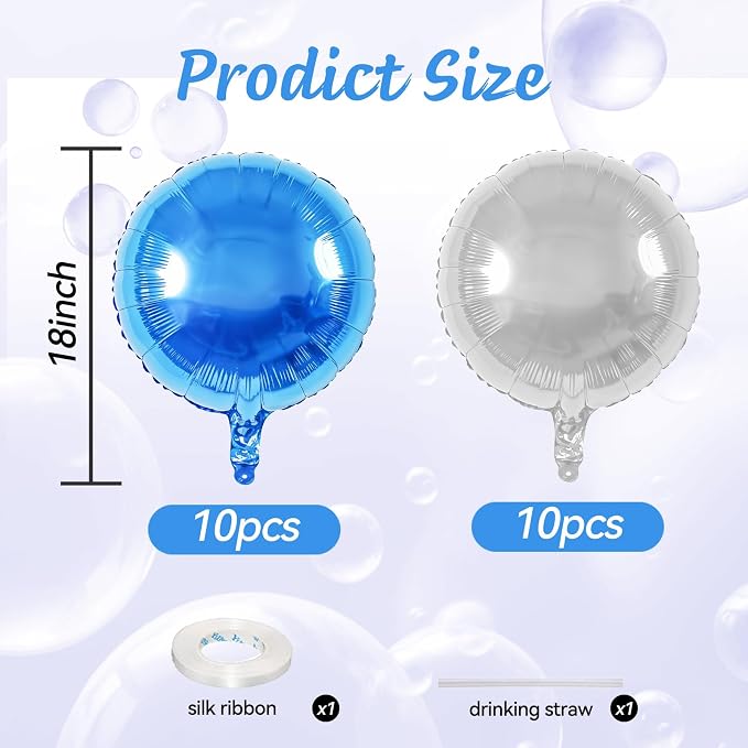 20PCS Blue Silver Round Shaped Foil Balloons, 18 Inch Round Foil Balloon - Image 2