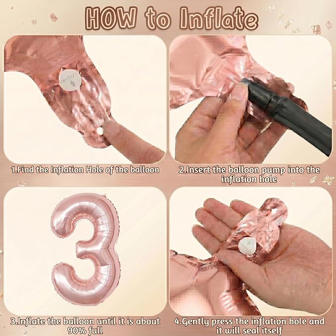 Rose Gold Number 3 Balloon 40 Inch, Blush Foil - Image 5