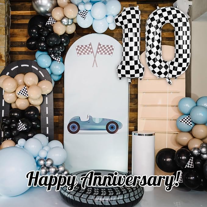 Checkered Number 0 Balloon 40 Inch, Large Foil Black and White Number Balloons - Image 6
