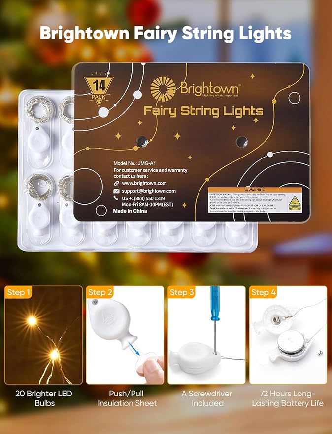 Brightown 14 Pack 6 Color LED Fairy Lights Battery Operated String Lights, 7ft 20LED Waterproof Silver Wire String Lights, Firefly Starry Moon Lights for Mason Jars DIY Christmas Wedding Party Bedroom