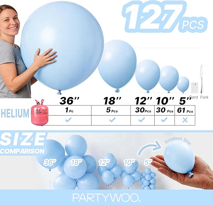 PartyWoo Baby Blue Balloons 127pcs Light Pastel Sky Aqua Blue Color | Different - Image 6