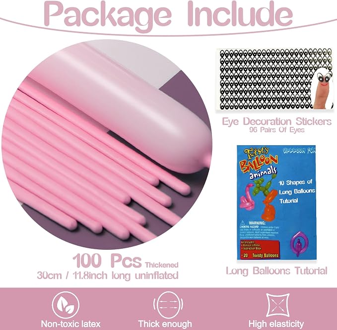 260 Balloons Pastel Pink, Thickened 100 Pack Long Balloons Twisting Skinny - Image 2