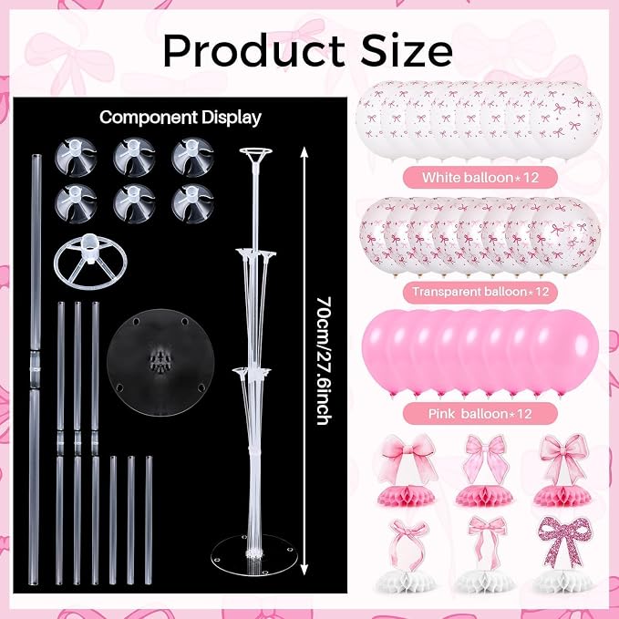 6 Set Pink Bow Birthday Decoration - Image 2