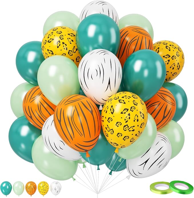 Jungle Balloons, 12 Inch 50 Pcs Safari Ballons Fresh Green Teal Balloon Animal by FEYG